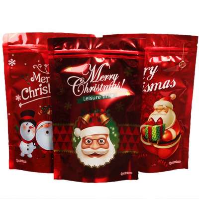 Christmas bags 2020 candy plastic cookie bags red ziplock printed foil packaging bag stand up pouch